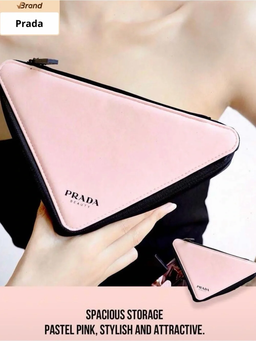 Prada Light Pink Triangular Cosmetic Bag